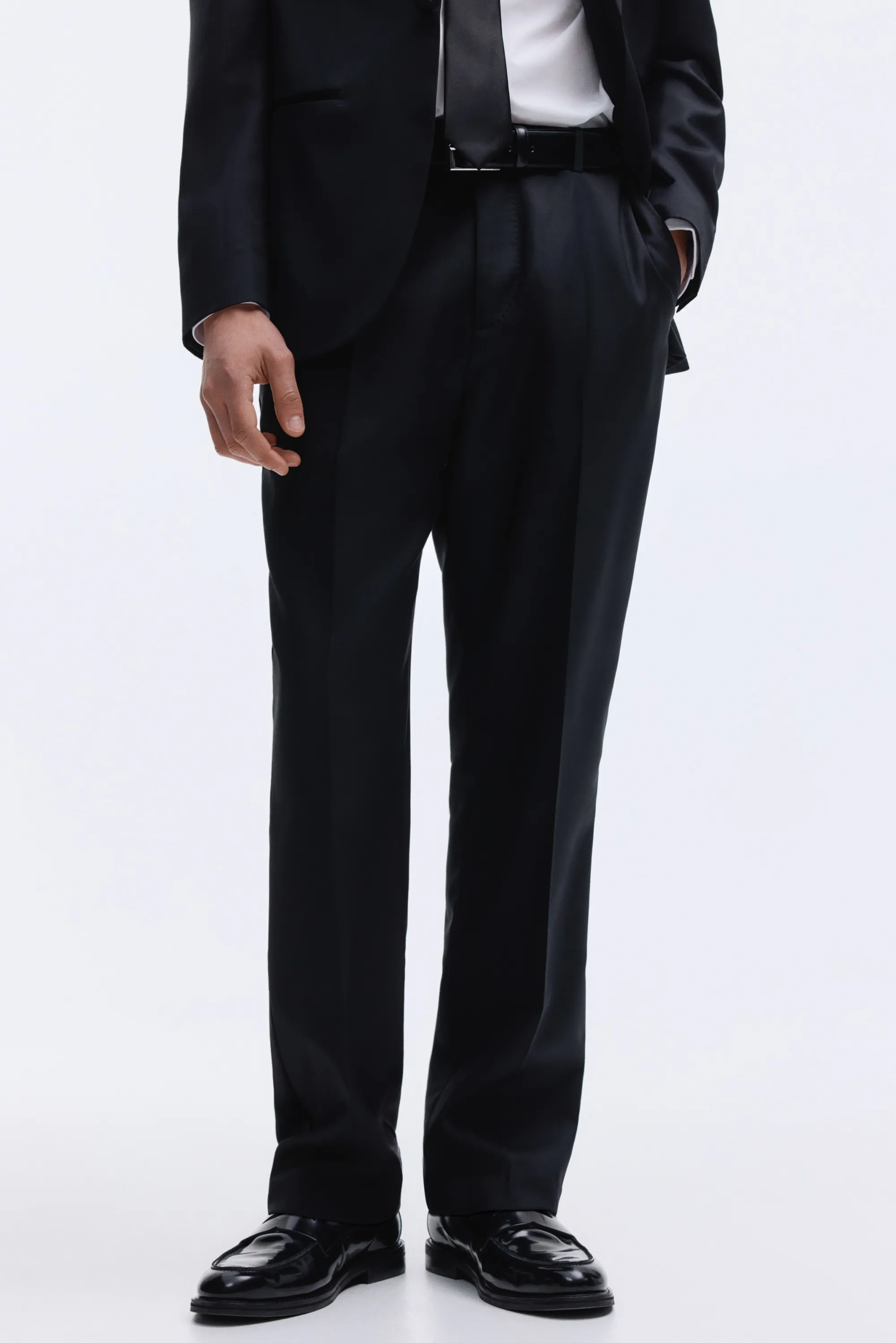 Pantalon de smoking Regular Fit en laine mélangée - Noir