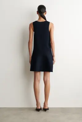 ROBE COURTE TRAPÈZE EN MAILLE - BLEU MARINE — photo 3