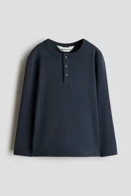T-shirt en coton avec col tunisien - Bleu marine — photo 3
