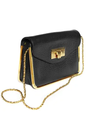 Petit sac SALLY en cuir grainé noir et chaîne dorée Px boutique 1320€ — photo 5