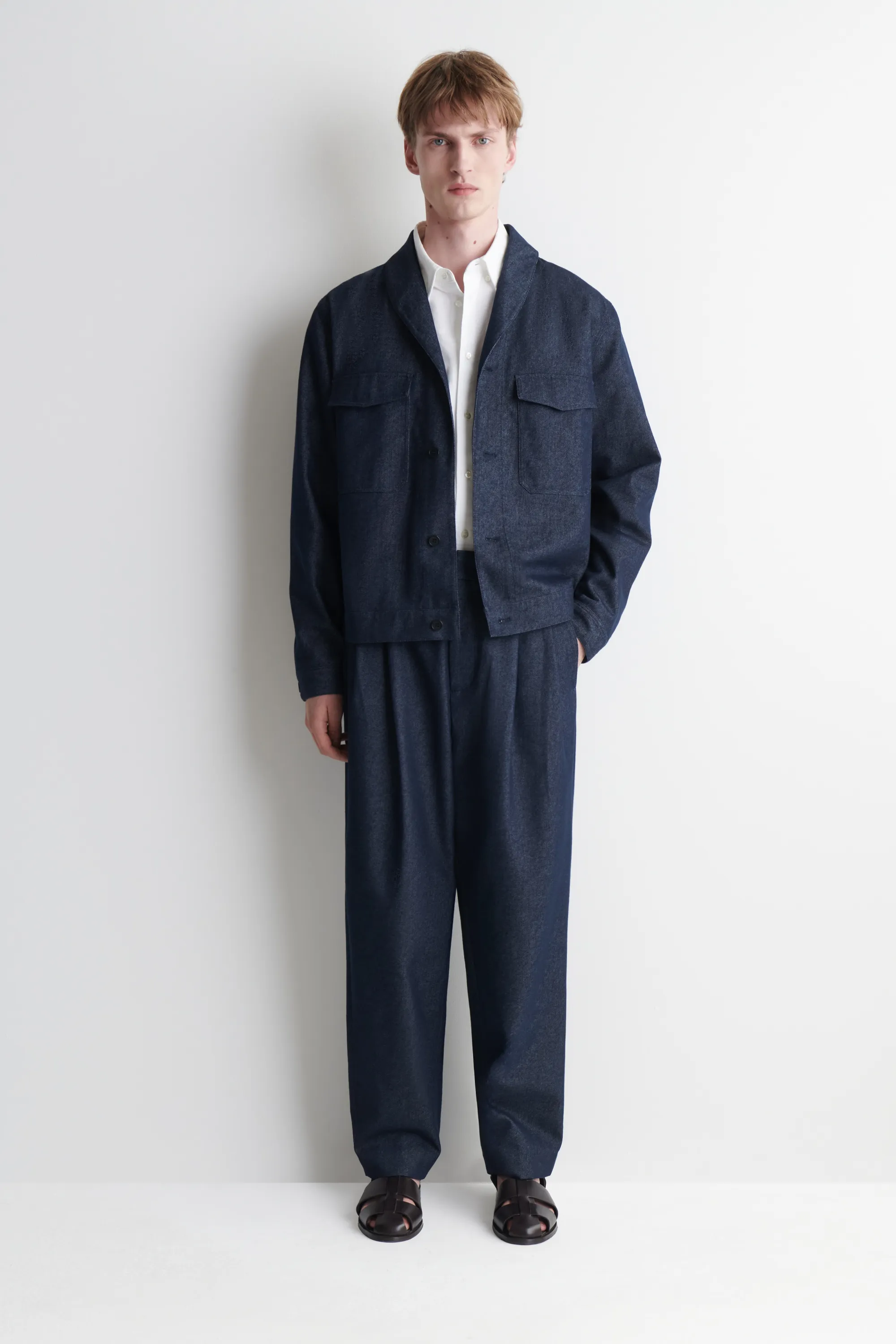 SURCHEMISE EN DENIM À COL CHÂLE - BLEU ENCRE
