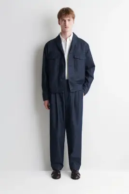 SURCHEMISE EN DENIM À COL CHÂLE - BLEU ENCRE — photo 1