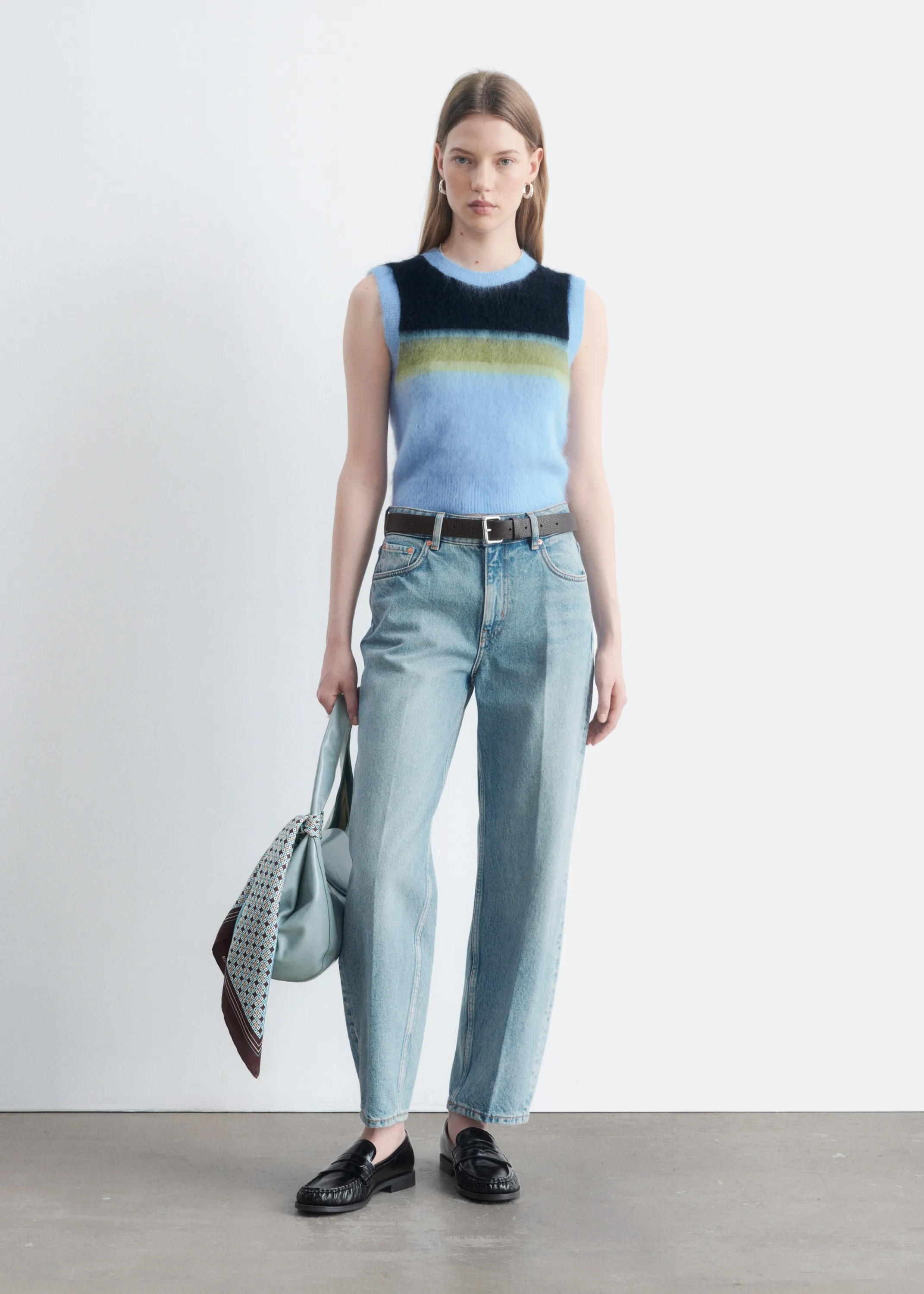 Débardeur en maille de mohair mélangé - Bleu clair/Multicolore
