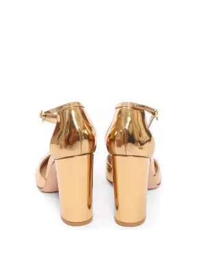 Sandales à talon épais et bride cheville en cuir métallisé doré Px boutique 790€ Taille 40,5 — photo 5