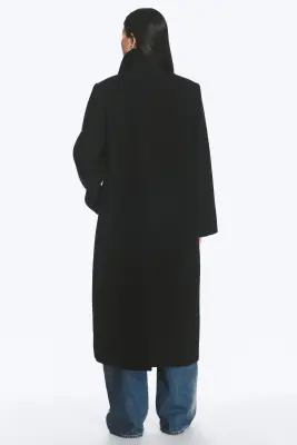 Manteau oversize en laine mélangée à boutonnage simple - Noir — photo 3