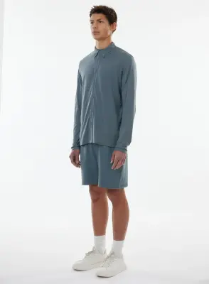 Chemise Bleue Manches Longues en Lyocell / Tencel / Coton