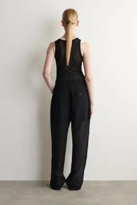 PANTALON DROIT EN VOILE DE LAINE FLUIDE - NOIR — photo 4