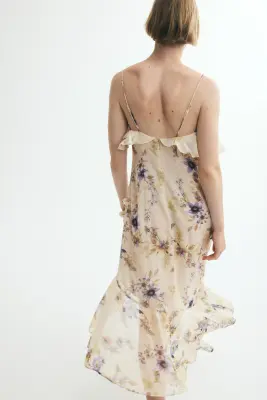 Robe volantée à bretelles fines - Beige clair/fleuri — photo 2