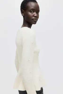 Top péplum avec perles fantaisie - Crème — photo 2