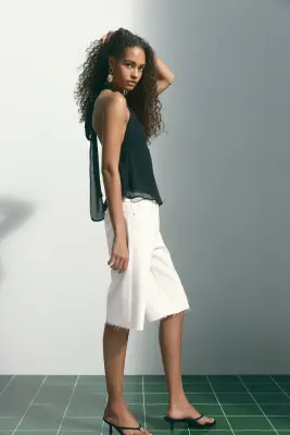 Short Bermuda en denim - Crème — photo 2