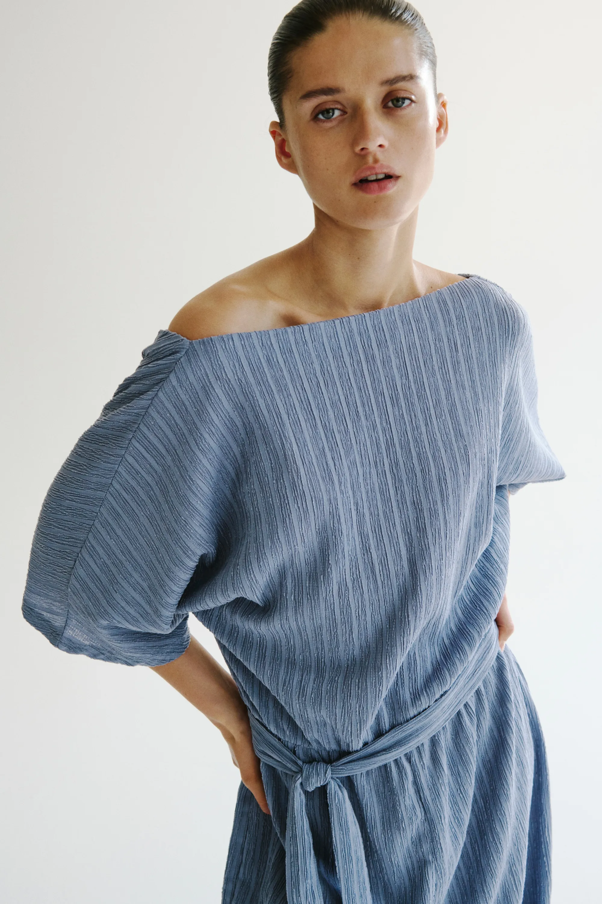 Combi-pantalon en jersey texturé - Bleu ancien