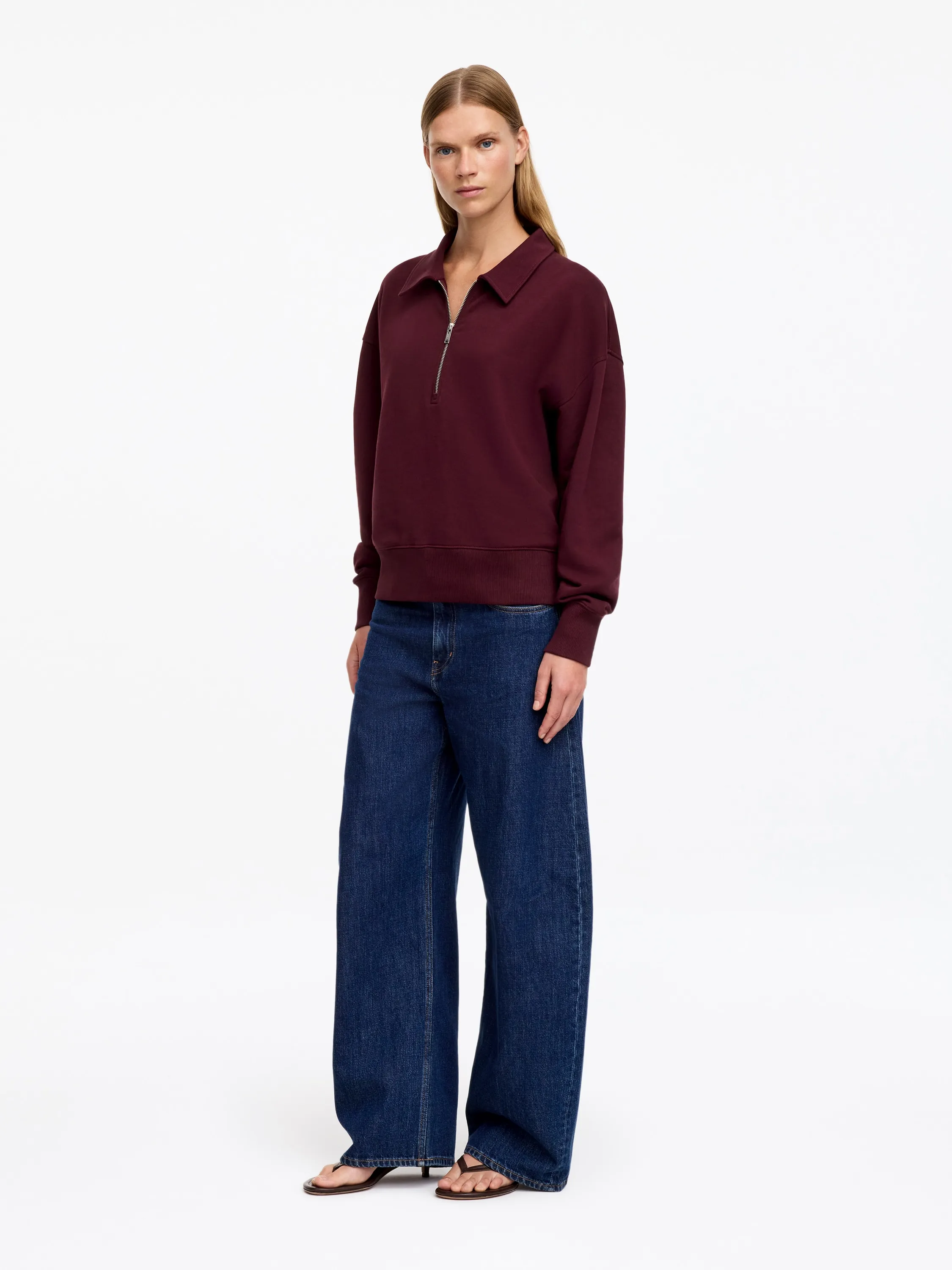 Sweat polo demi-zippé - Rouge foncé