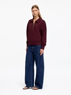 Sweat polo demi-zippé - Rouge foncé — photo 1