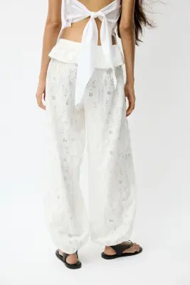 Pantalon ballon en coton mélangé - Blanc — photo 2