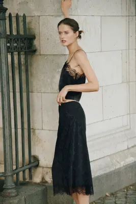 Top en tissu jacquard avec dentelle - Noir — photo 3
