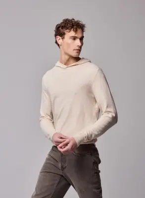 Pull Beige Capuche Manches Longues en Coton organique / Elasthanne — photo 2