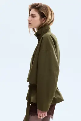 Veste en twill avec cordon de serrage - Vert kaki foncé — photo 3