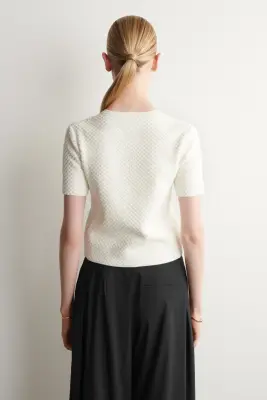 T-SHIRT HENLEY EN MAILLE JACQUARD - CRÈME — photo 3