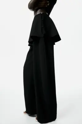 Pantalon à jambes barrel avec jupe superposée - Noir — photo 3