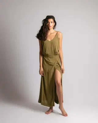 Robe Longue Faustina Vert Earth ⭐ Coup de coeur – Karma Koma — photo 2
