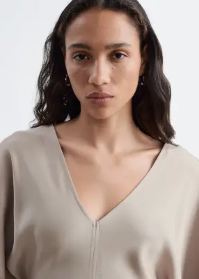 Robe longue à col en V - Beige pierre — photo 1