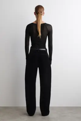 PANTALON BARREL EN DENIM FLOQUÉ - NOIR — photo 3