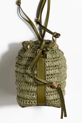 Sac crossbody en paille avec perles fantaisie - Vert kaki — photo 1