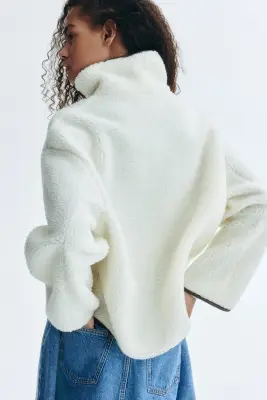 Sweat en tissu Teddy bear avec col zippé - Crème — photo 3