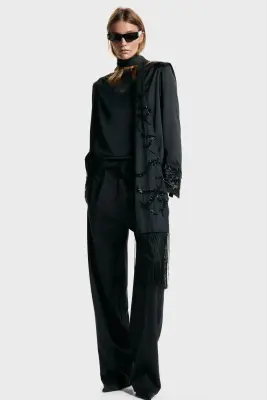 Blouse à dos bénitier avec perles fantaisie - Noir — photo 3