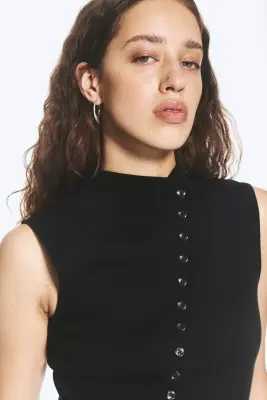 Top asymétrique boutonné - Noir — photo 1