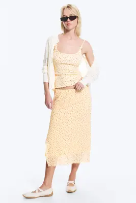 Jupe midi taille basse - Jaune clair - floral — photo 2