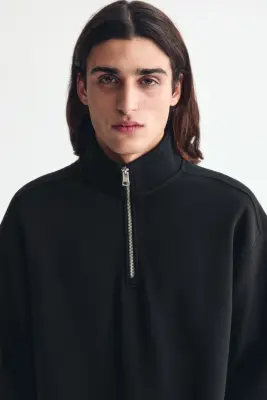 Sweat Loose Fit avec col zippé - Noir — photo 2