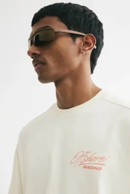 T-shirt boxy Oversized Fit - Crème/Off Shore Racing — photo 3