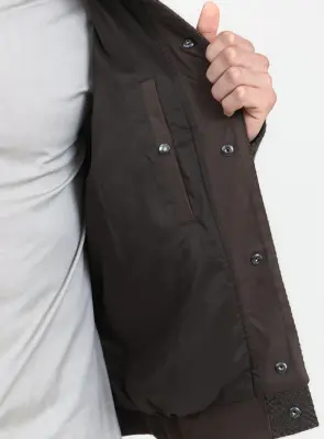 Bomber Jacket with Origami Collar in Chocolate 100% Italian Wool — photo 4