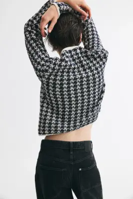 Gilet en maille jacquard - Navy blue/Dogtooth pattern — photo 4