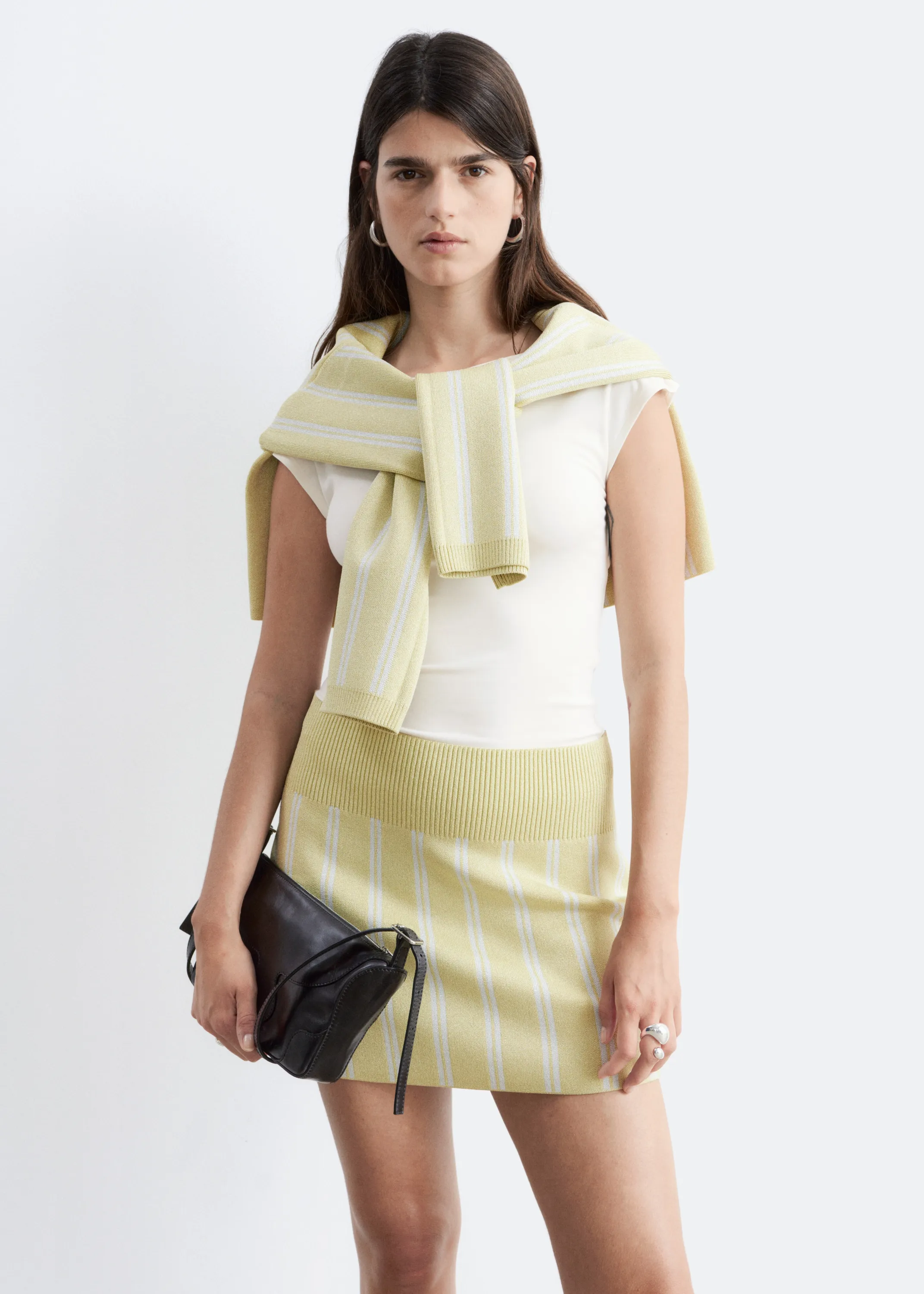 Mini-jupe en maille brillante - Jaune