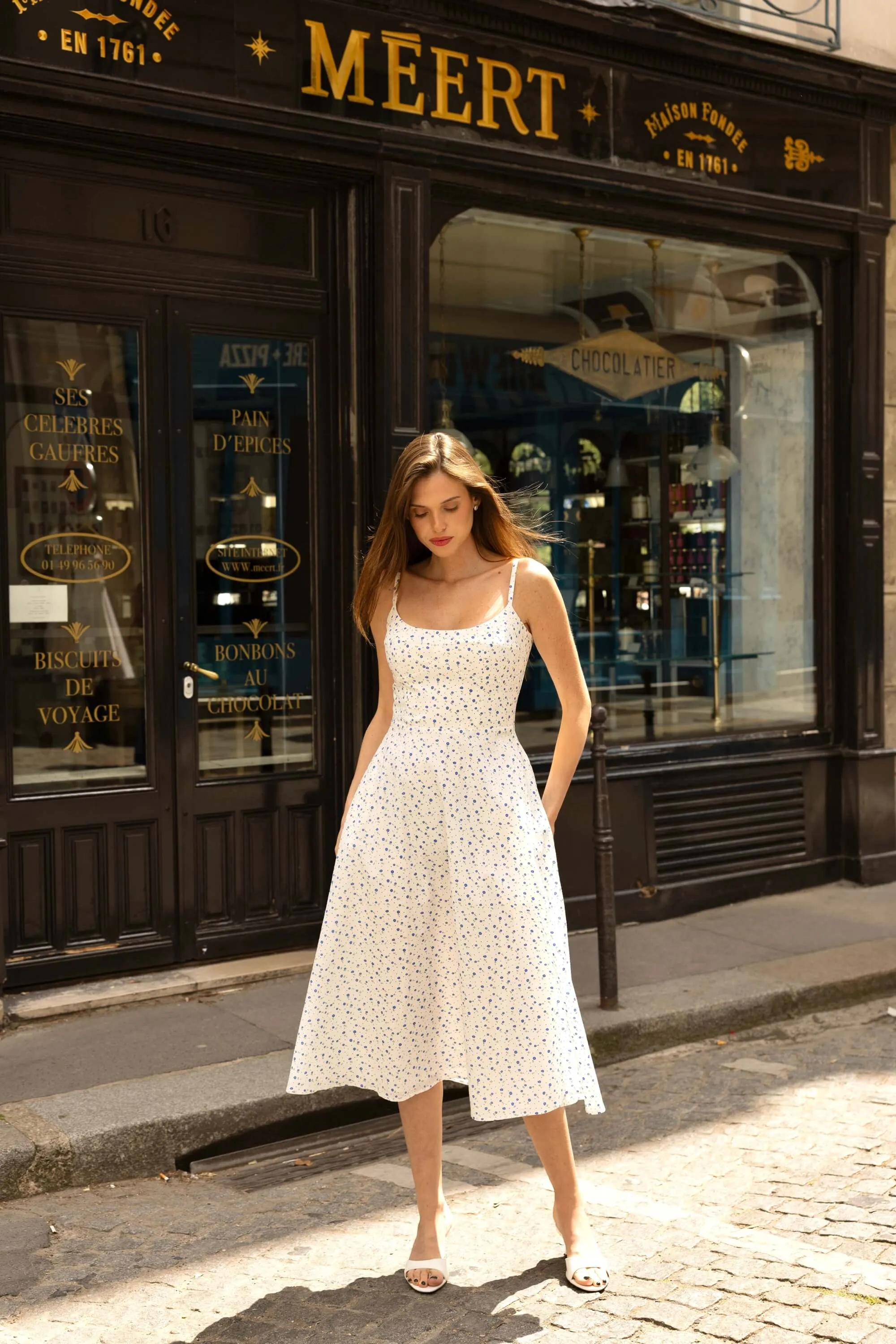 Antonia Cotton Dress - White floral