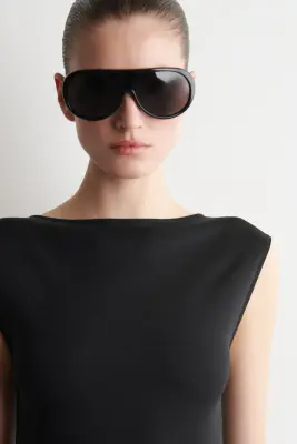 ROBE MIDI À TEXTURE CONTRASTÉE - NOIR — photo 2