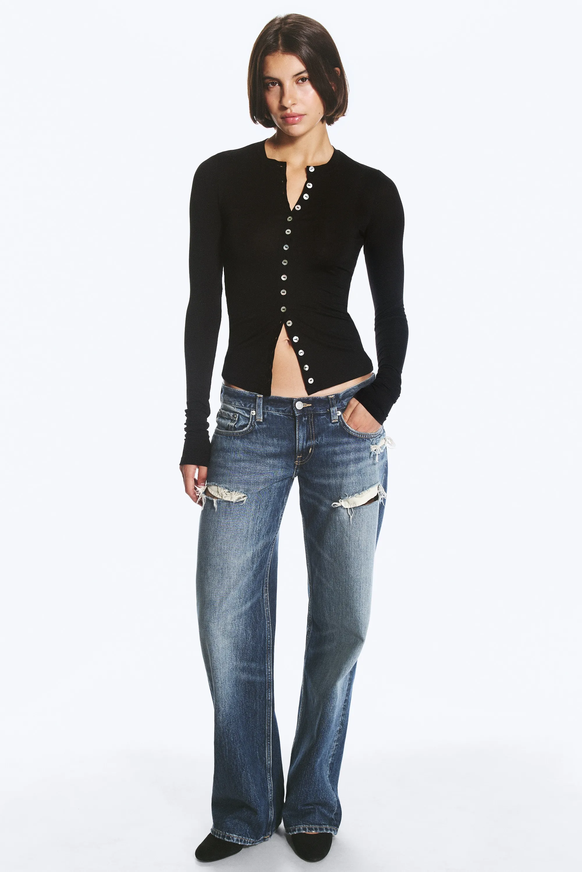 Cardigan à boutons en perle d’imitation - Noir