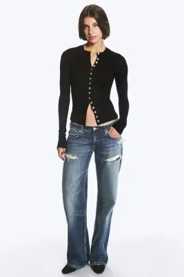 Cardigan à boutons en perle d’imitation - Noir — photo 1
