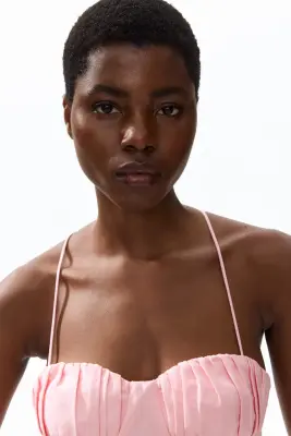 Robe à bretelles fines en lin mélangé - Rose clair — photo 1