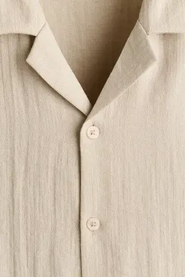 Chemise Relaxed Fit avec col cubain - Beige — photo 4
