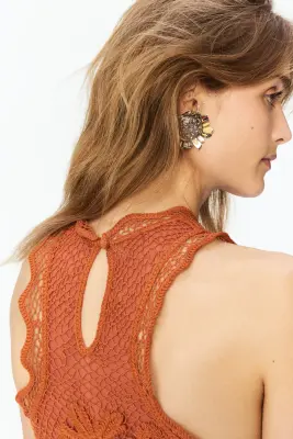 Robe façon crochet avec volants ruchés - Orange/tournesols — photo 3
