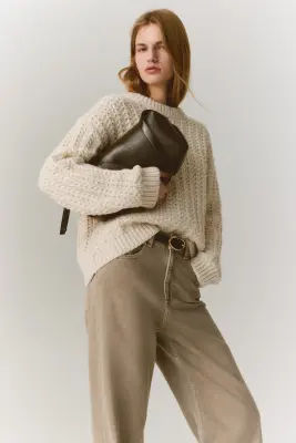 Pull en maille torsadée - Beige clair — photo 1