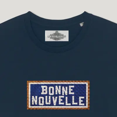 T-SHIRT COTON BIO BRODÉ - BONNE NOUVELLE - NAVY — photo 2