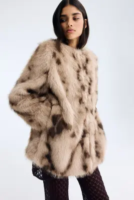 Manteau duveteux - Beige/moucheté — photo 2