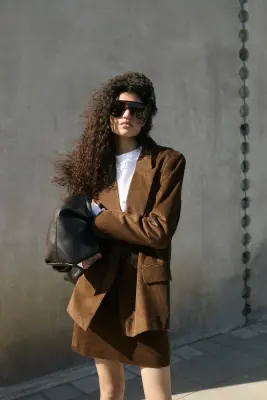 Blazer à fermeture croisée en velours côtelé - Vert kaki foncé — photo 4