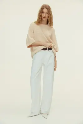 Top en maille côtelée - Beige — photo 1