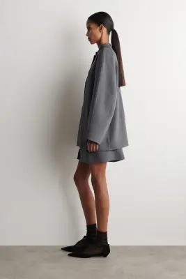 VESTE À SILHOUETTE ARRONDIE EN LAINE DOUBLE FACE - GRIS CHINÉ — photo 2