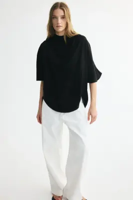 Blouse en twill satin à effet drapé - Noir — photo 1